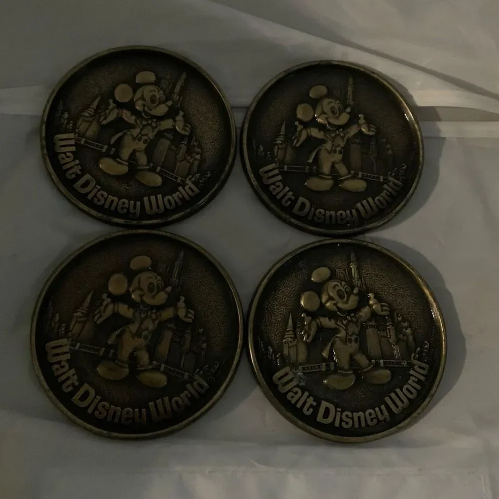 Walt Disney World 3 1/4” Metal Drink Coasters Set Of 4 Made In Canada